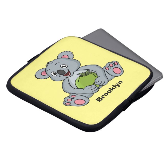 Cute koala and coconut cartoon illustration laptop sleeve (Front Top)