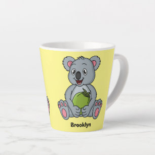 Cute koala and coconut cartoon illustration latte mug
