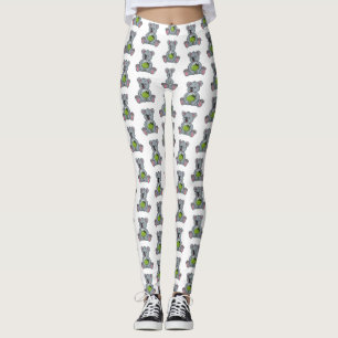 Cute koala and coconut cartoon illustration leggings