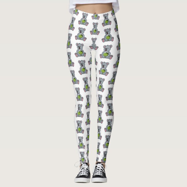 Cute koala and coconut cartoon illustration leggings (Front)