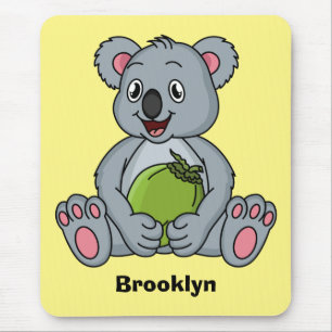 Cute koala and coconut cartoon illustration mouse mat
