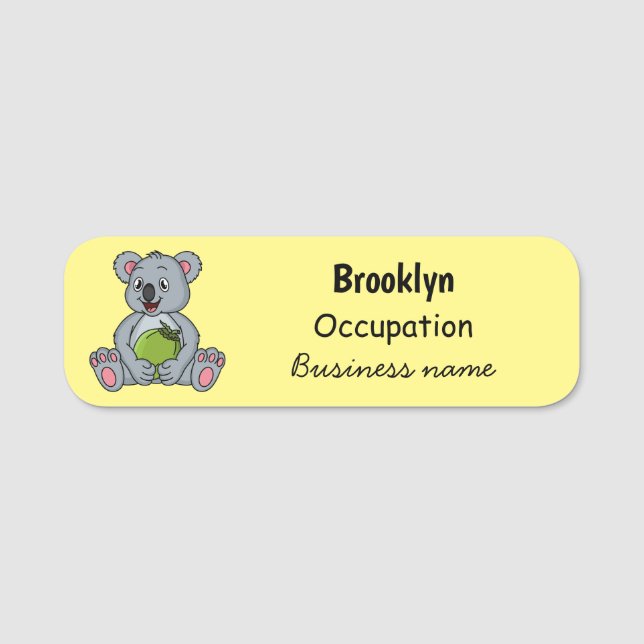 Cute koala and coconut cartoon illustration name tag (Front)