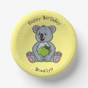 Cute koala and coconut cartoon illustration paper plate