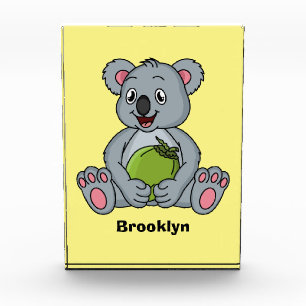 Cute koala and coconut cartoon illustration photo block