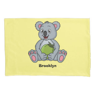 Cute koala and coconut cartoon illustration pillowcase