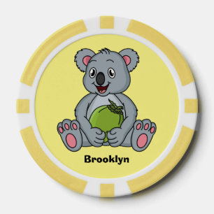 Cute koala and coconut cartoon illustration poker chips