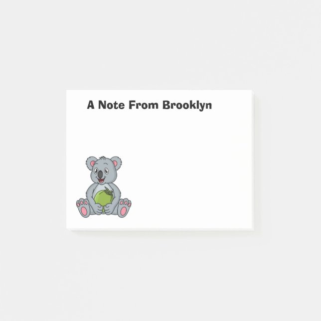 Cute koala and coconut cartoon illustration post-it notes (Front)
