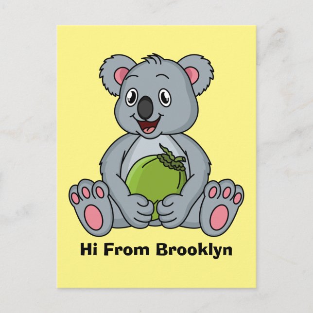 Cute koala and coconut cartoon illustration postcard (Front)
