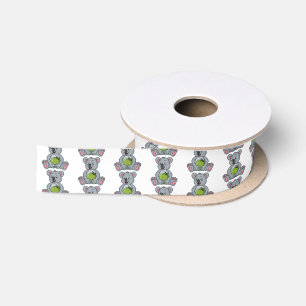 Cute koala and coconut cartoon illustration satin ribbon