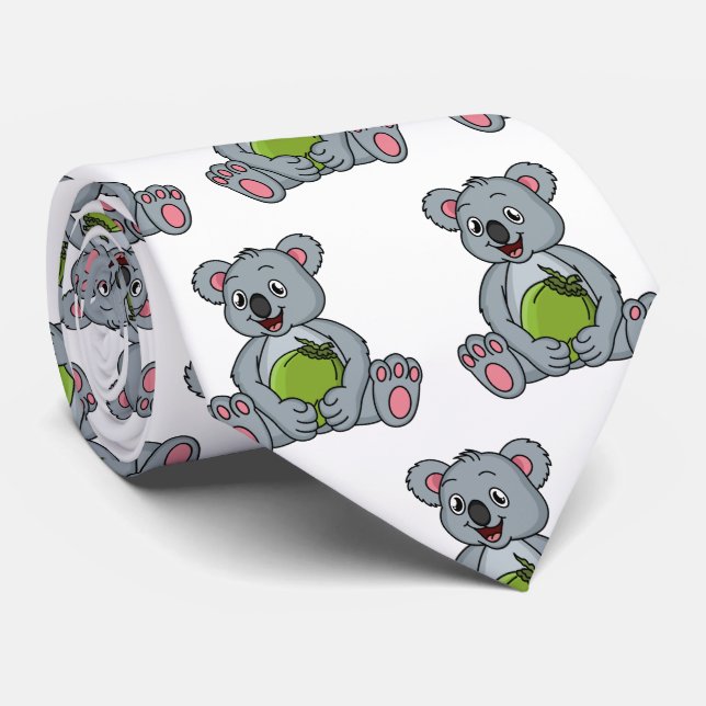 Cute koala and coconut cartoon illustration tie (Rolled)