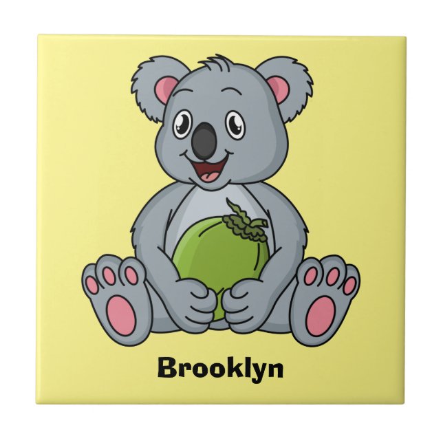 Cute koala and coconut cartoon illustration  tile (Front)