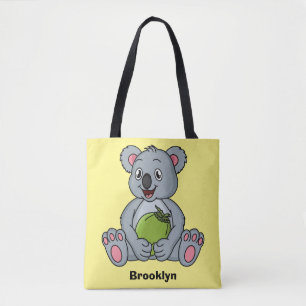 Cute koala and coconut cartoon illustration  tote bag