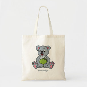 Cute koala and coconut cartoon illustration tote bag