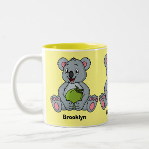 Cute koala and coconut cartoon illustration Two-Tone coffee mug