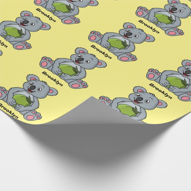 Cute koala and coconut cartoon illustration wrapping paper (Corner)