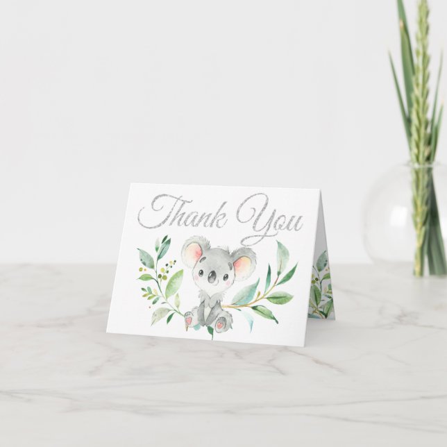 Cute Koala and Eucalyptus Baby Shower Thank You (Front)