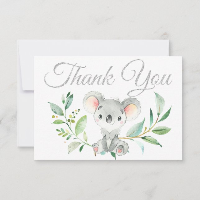 Cute Koala and Eucalyptus Baby Shower Thank You (Front)