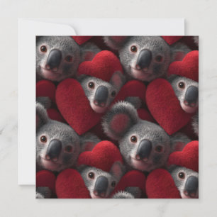 Cute Koala and Red Heart Seamless Pattern Card