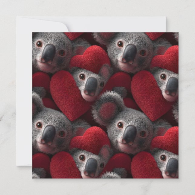 Cute Koala and Red Heart Seamless Pattern Card (Front)