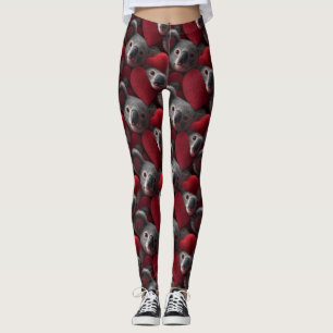 Cute Koala and Red Heart Seamless Pattern Leggings