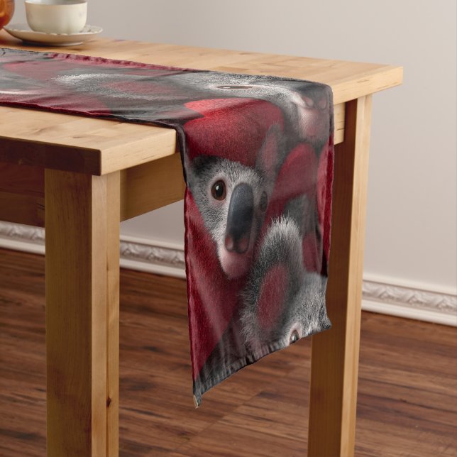 Cute Koala and Red Heart Seamless Pattern Short Table Runner (In Situ)