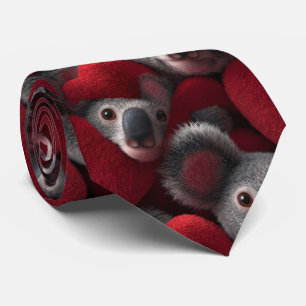 Cute Koala and Red Heart Seamless Pattern Tie