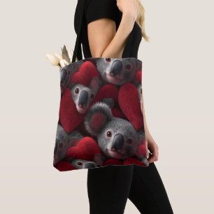 Cute Koala and Red Heart Seamless Pattern Tote Bag