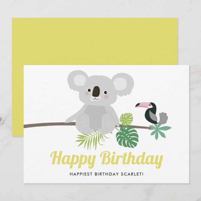 Cute Koala and Toucan Tropical Happy Birthday (Front/Back)