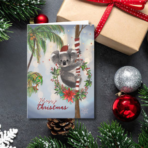 Cute Koala Australian Christmas Card Palm tree