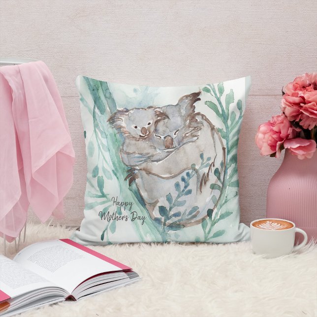 Cute Koala Baby Hug Watercolor Animal Mother's Day Cushion (Creator Uploaded)