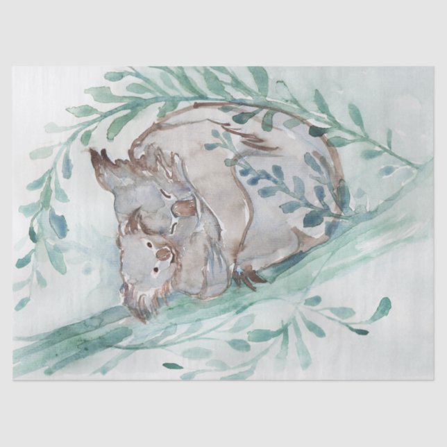  Cute Koala & Baby Watercolor Neutral Nursery Teal Tissue Paper (Front)