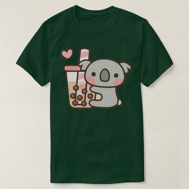 Cute Koala Bear And Bubble Tea T-Shirt (Design Front)