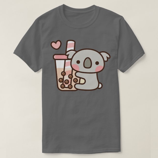 Cute Koala Bear And Bubble Tea T-Shirt (Design Front)