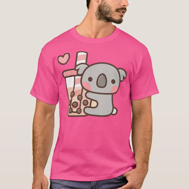 Cute Koala Bear And Bubble Tea T-Shirt (Front)