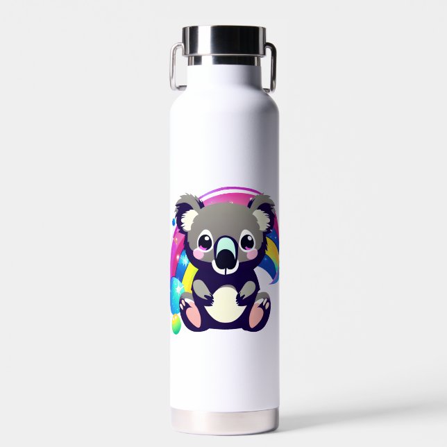 Cute Koala Bear and Rainbow Personalised Water Bottle (Front)