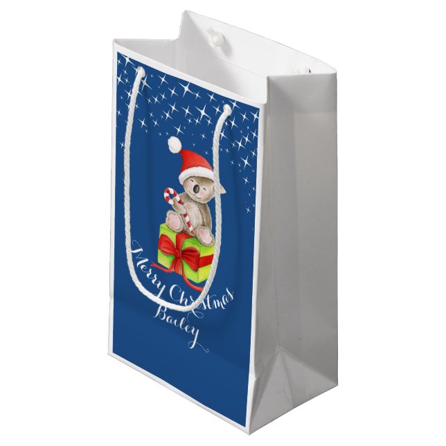 Cute koala bear art named christmas blue gift bag (Front Angled)