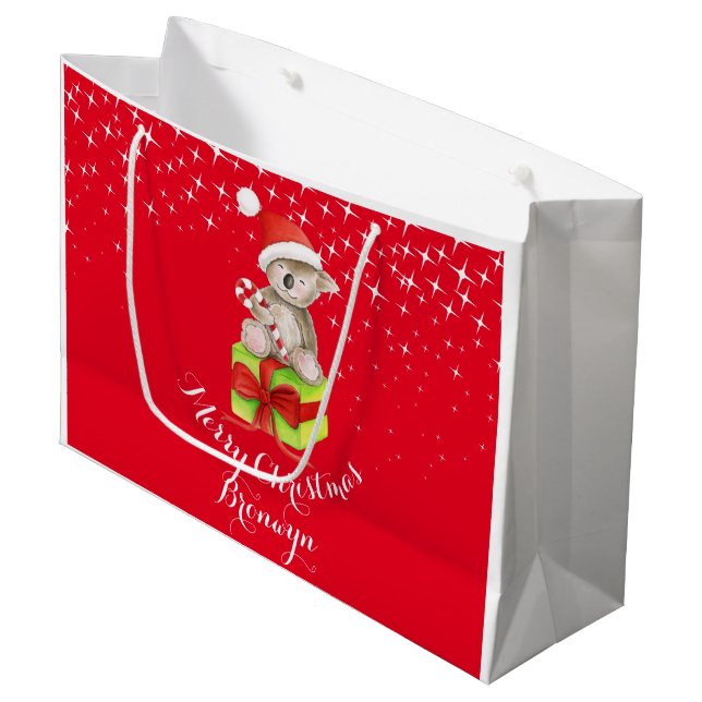 Cute koala bear art named christmas red gift bag (Front Angled)