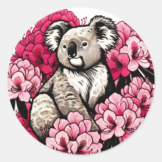Cute Koala Bear Artwork Fun Koalas art             Classic Round Sticker (Front)