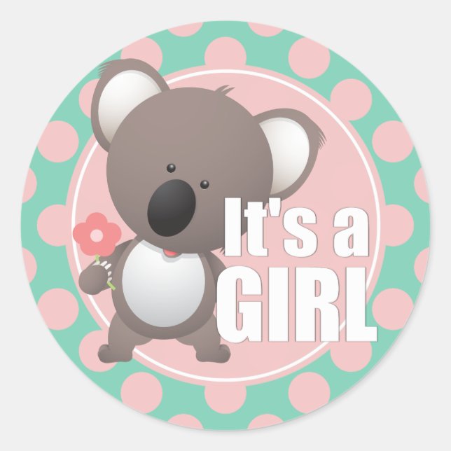 Cute Koala Bear Baby Girl Classic Round Sticker (Front)