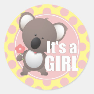 Cute Koala Bear Baby Girl Classic Round Sticker