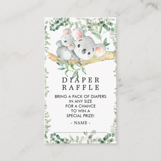 Cute Koala Bear Baby Shower Diaper Raffle Ticket Enclosure Card (Front)