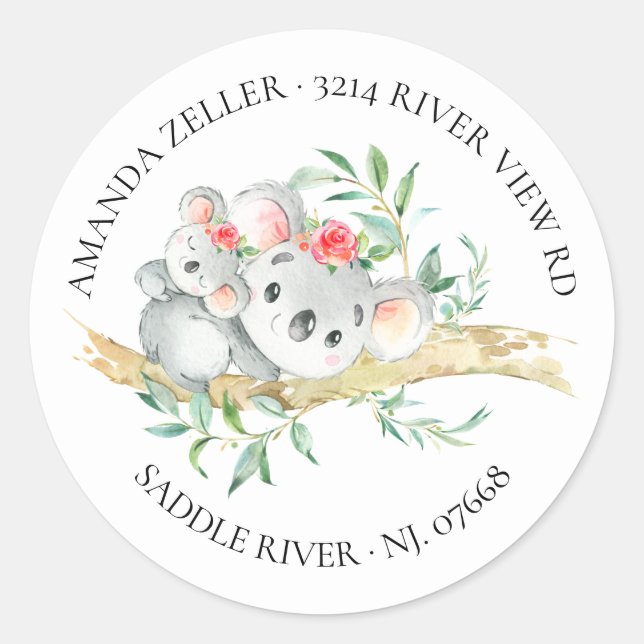 Cute Koala Bear Baby Shower Return Address Label (Front)