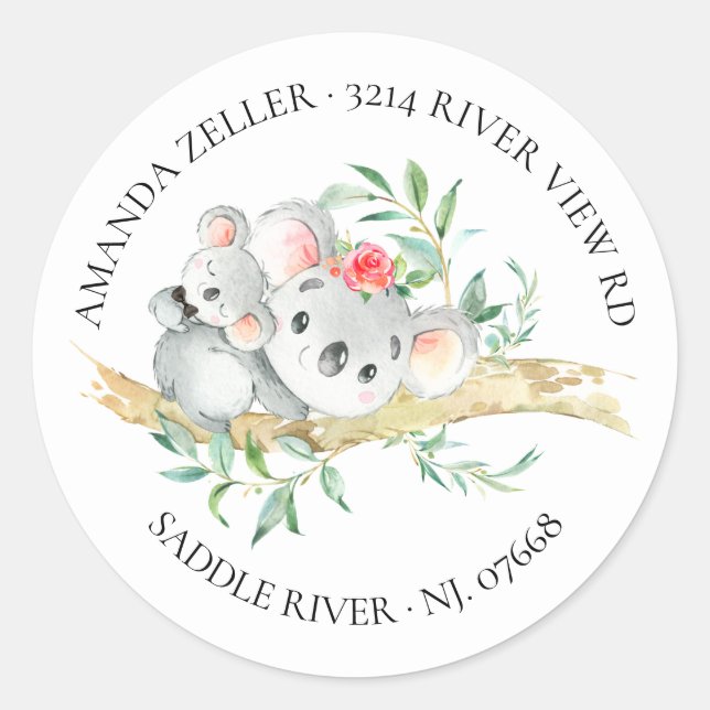 Cute Koala Bear Baby Shower Return Address Label (Front)