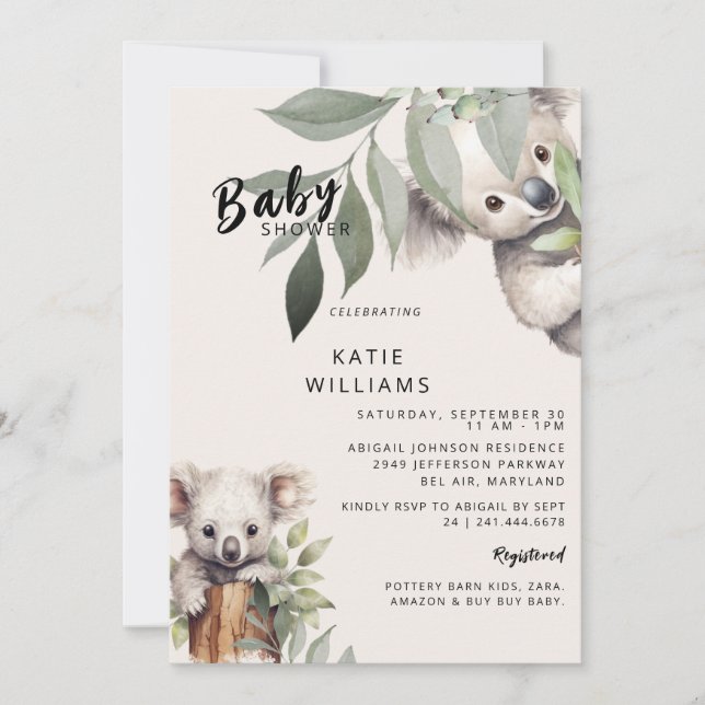 Cute Koala Bear Beige Oh Boy! Baby Shower  Invitation (Front)