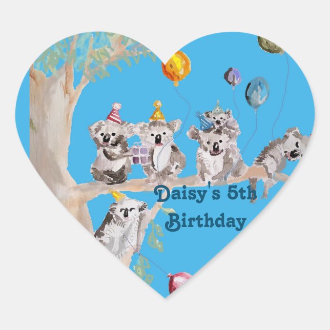 Cute Koala Bear Birthday Animal Party Sticker (Front)
