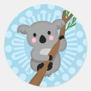 Cute Koala Bear - Blue Polka Dot Classic Round Sticker