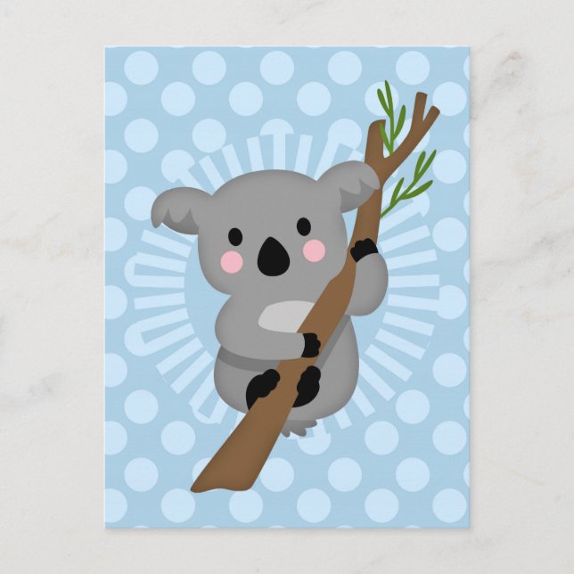 Cute Koala Bear - Blue Polka Dot Postcard (Front)