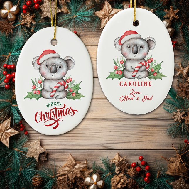 Cute Koala Bear Candy Cane Kids Ceramic Tree Decoration (Creator Uploaded)