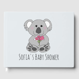 Cute Koala Bear Cartoon and Name Baby Shower Guest Book