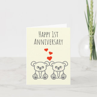 Cute Koala Bear Couple- Happy 1st Anniversary Card
